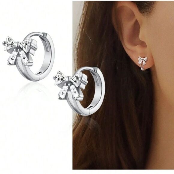 Bow Inlaid Zirconia Decorative Delicate Earrings - Picture 2 of 10